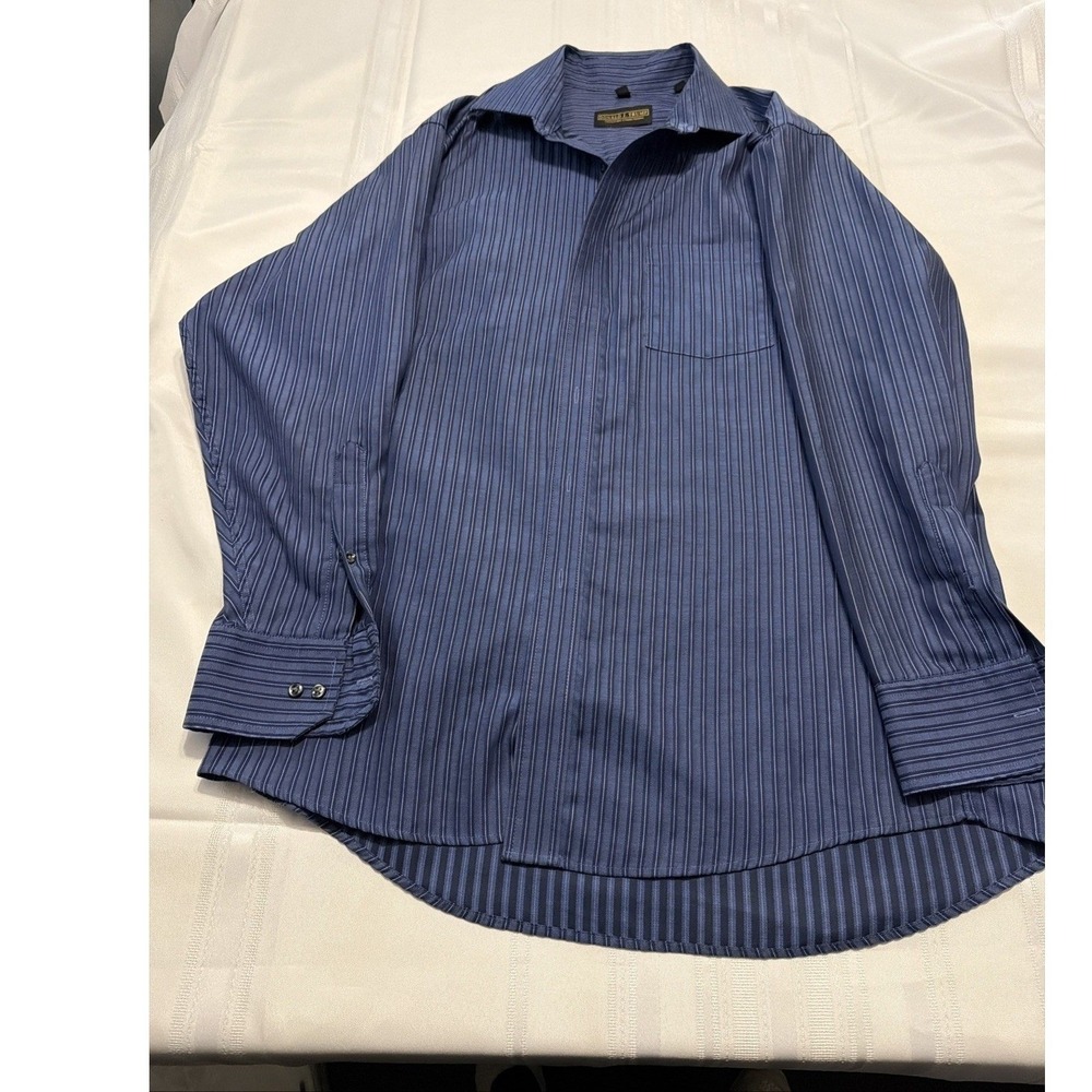 Donald J Trump Signature Collection Mens Blue Striped Dress Shirt L/S XL